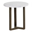 Pemberly Row 20 Inch Round Side End Table with White Marble Top in Brown