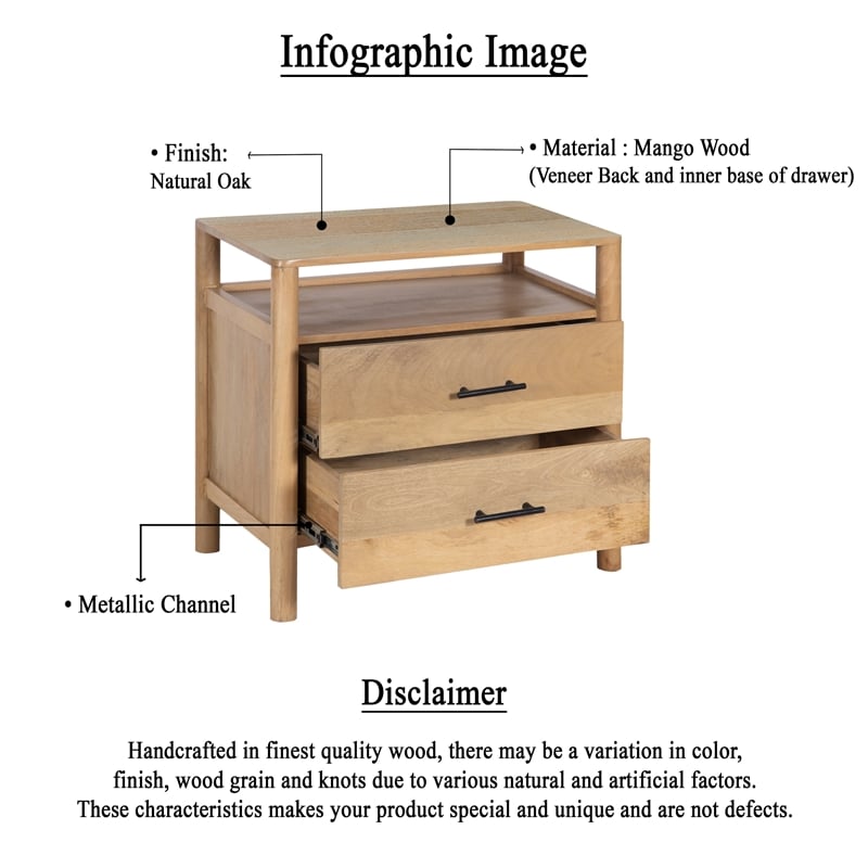 Pemberly Row 29 Inch Bedside Nightstand with 2 Drawers in Oak White
