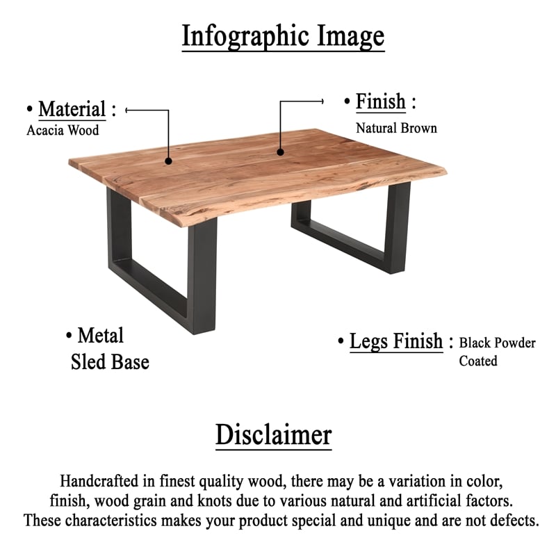 Pemberly Row 45 Inch Acacia Rectangular Coffee Table with Live Edge