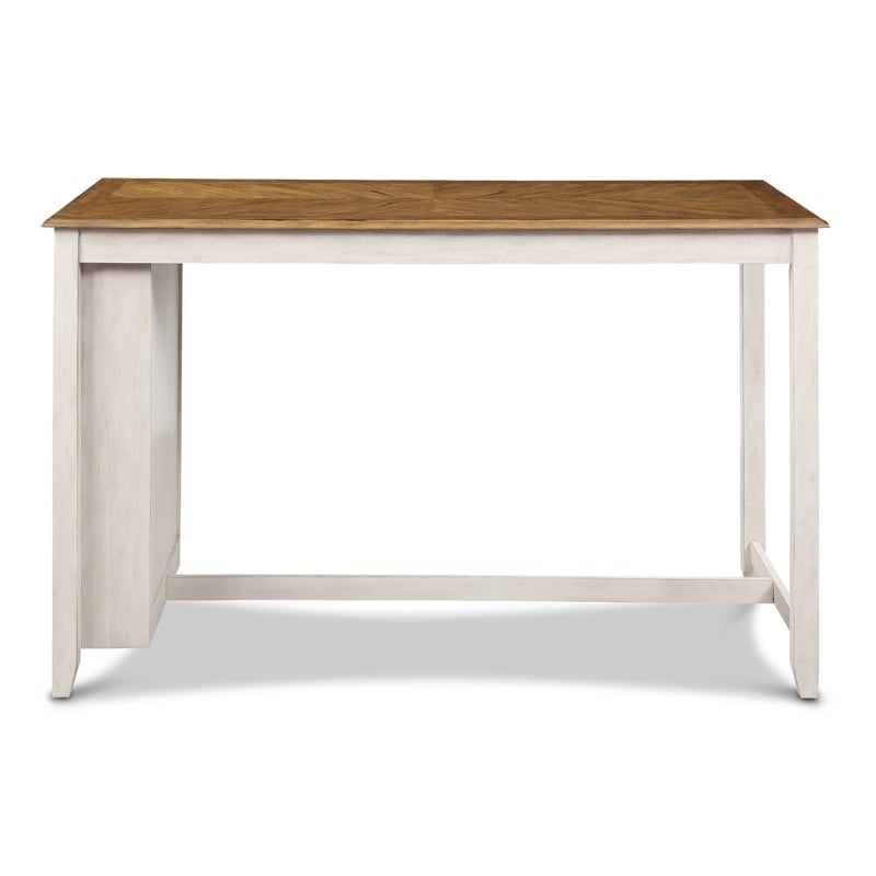 Pemberly Row 60 Inch 5 Piece Counter Height Table Set in White and Brown