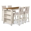 Pemberly Row 60 Inch 5 Piece Counter Height Table Set in White and Brown