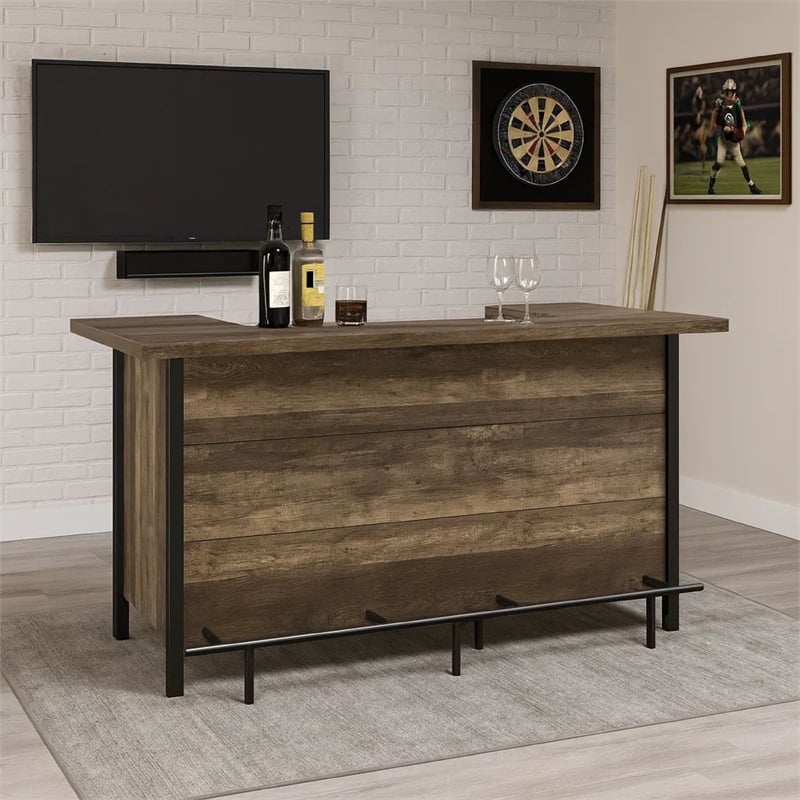 Pemberly Row 71 Inch Rectangular Home Bar Serving Unit with Storage in Brown