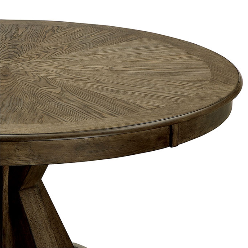 Pemberly Row Round Solid Wood Dining Table with Pedestal Base in Light Oak Brown