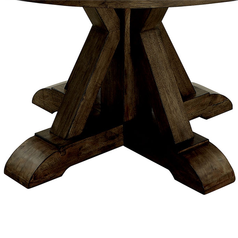 Pemberly Row Round Solid Wood Dining Table with Pedestal Base in Light Oak Brown