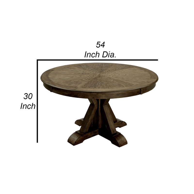 Pemberly Row Round Solid Wood Dining Table with Pedestal Base in Light Oak Brown