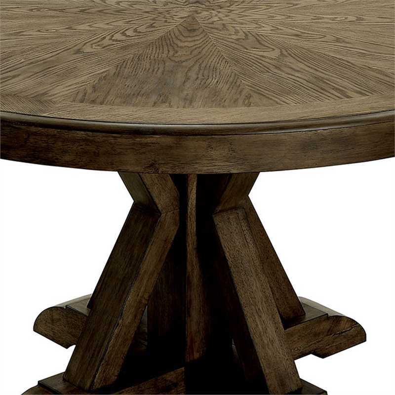 Pemberly Row Round Solid Wood Dining Table with Pedestal Base in Light Oak Brown