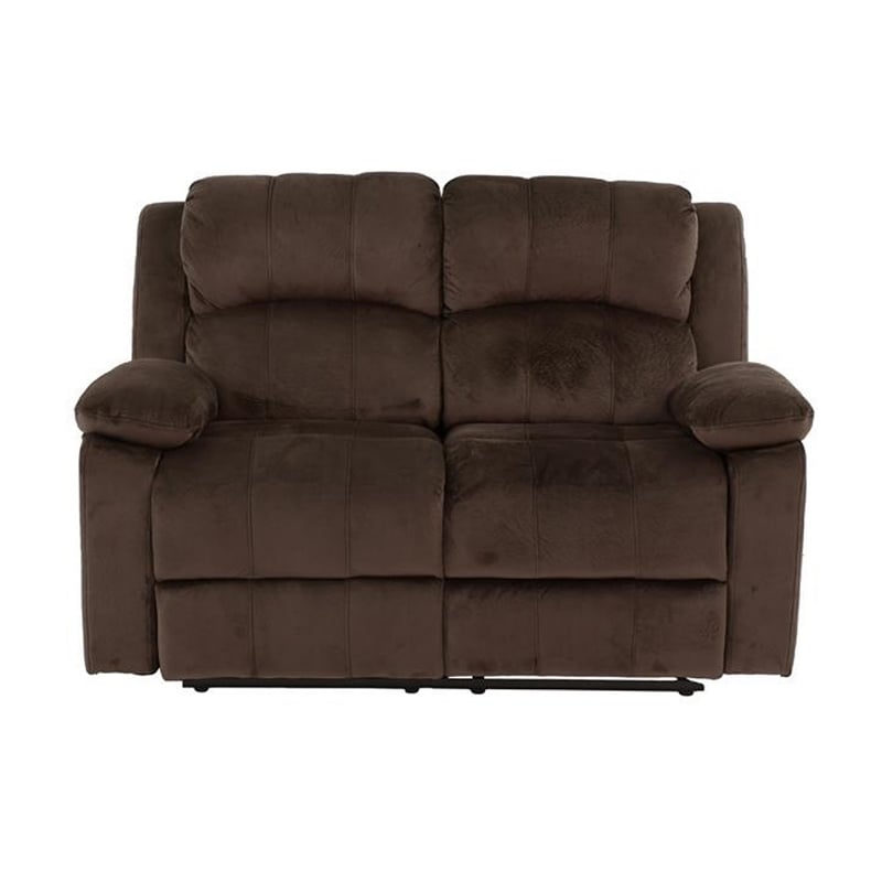 Pemberly Row Pine Wood Reclining Loveseat with Padded Suede in Brown