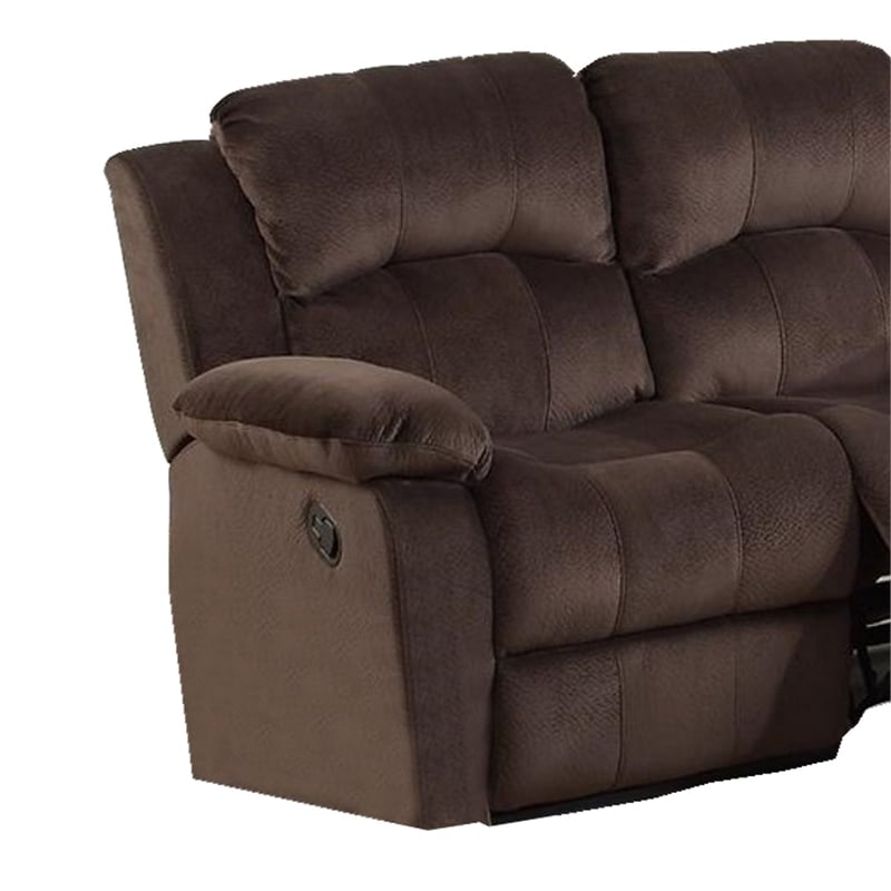 Pemberly Row Pine Wood Reclining Loveseat with Padded Suede in Brown