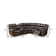 Pemberly Row Bonded Leather 3 Piece Reclining Sectional with Console in Brown