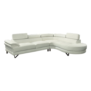 Pemberly Row Faux Leather 2 Piece Sectional with Adjustable Back in White