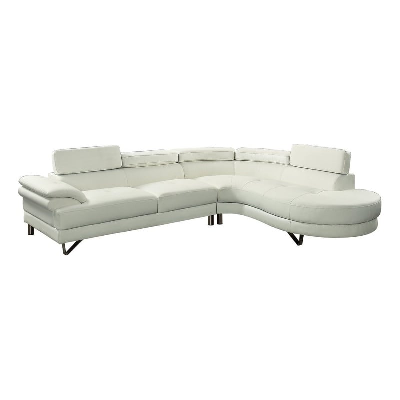 Pemberly Row Faux Leather 2 Piece Sectional with Adjustable Back in White