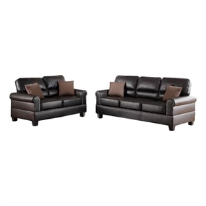 Pemberly Row 2 Piece Sofa and Loveseat Set in Espresso Brown Faux Leather