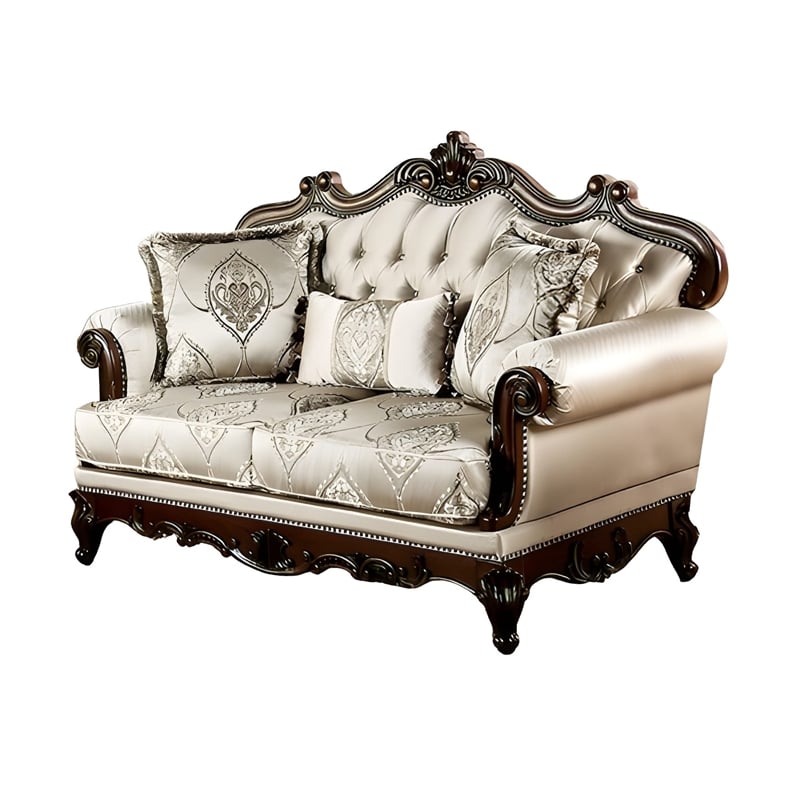 Pemberly Row 70 Inch Tufted Loveseat with Rolled Arms in Cherry Brown