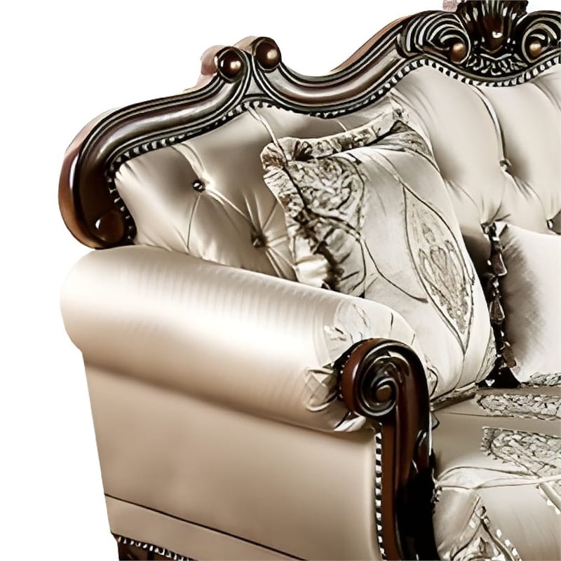 Pemberly Row 70 Inch Tufted Loveseat with Rolled Arms in Cherry Brown