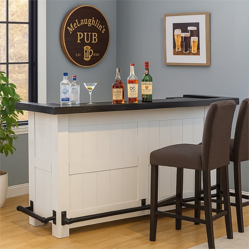 Pemberly Row 78 Inch Freestanding Home Bar Counter with Storage in White