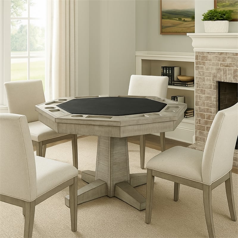 Pemberly Row 53 Inch Game Table with Reversible Dining Top in Gray