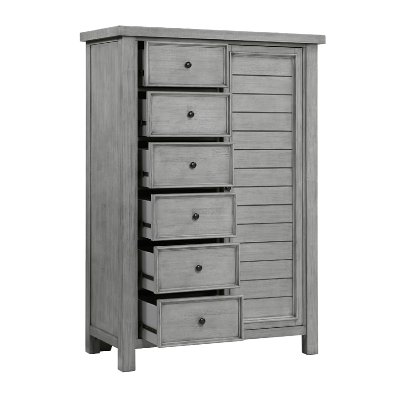 Pemberly Row Wardrobe Chest with 8 Drawers and Side Cabinet in Antique Gray