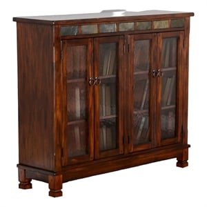 Pemberly Row Bookcase Cabinet with 4 Beehive Glass Doors in Dark Brown
