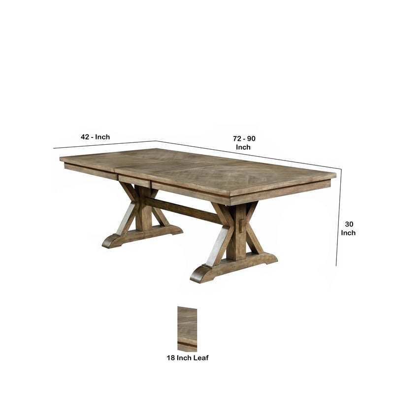 Pemberly Row Wooden Dining Table with Trestle Base and Expandable Leaf in Brown