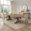 Pemberly Row Wooden Dining Table with Trestle Base and Expandable Leaf in Brown