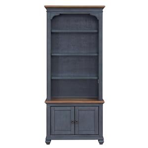 Pemberly Row 84&quot Farmhouse Bookcase with Storage Doors in Blue