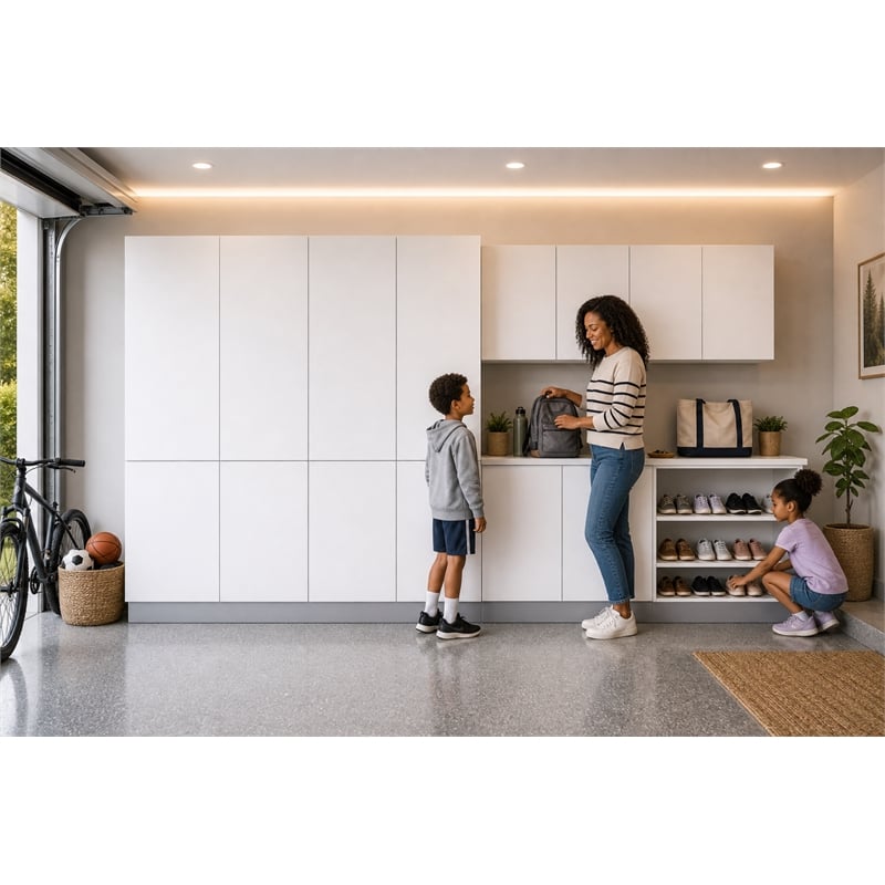 Pemberly Row 8-Pc 12 ft. Mudroom Entryway Storage Set w/ Triple Lockers in White