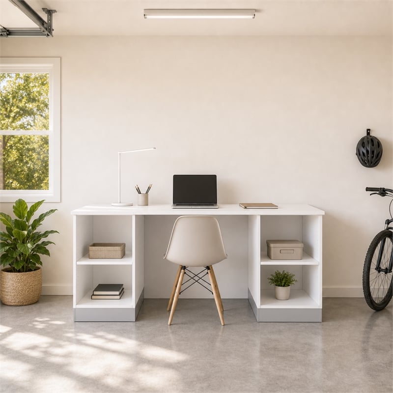 Pemberly Row 3-Piece 6 ft. Garage Desk & Home Office Set in White