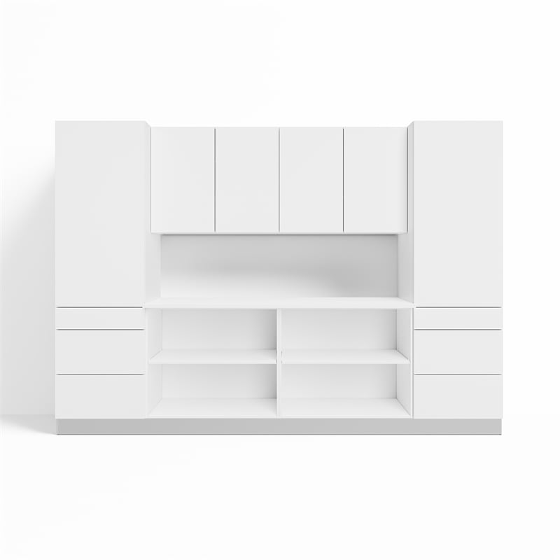 Pemberly Row 7Pc 10 ft. Home Gym Storage Wall Set w/ Dual Drawer Lockers - White