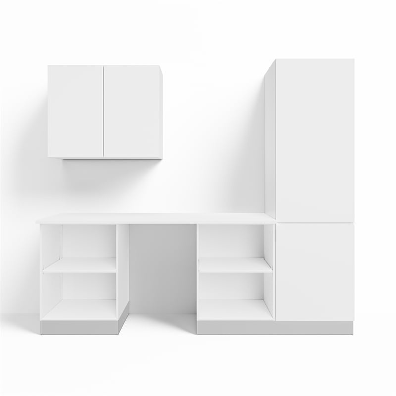 Pemberly Row 5-Piece 8 ft. Modular Desk Set with Tall Storage Unit in White