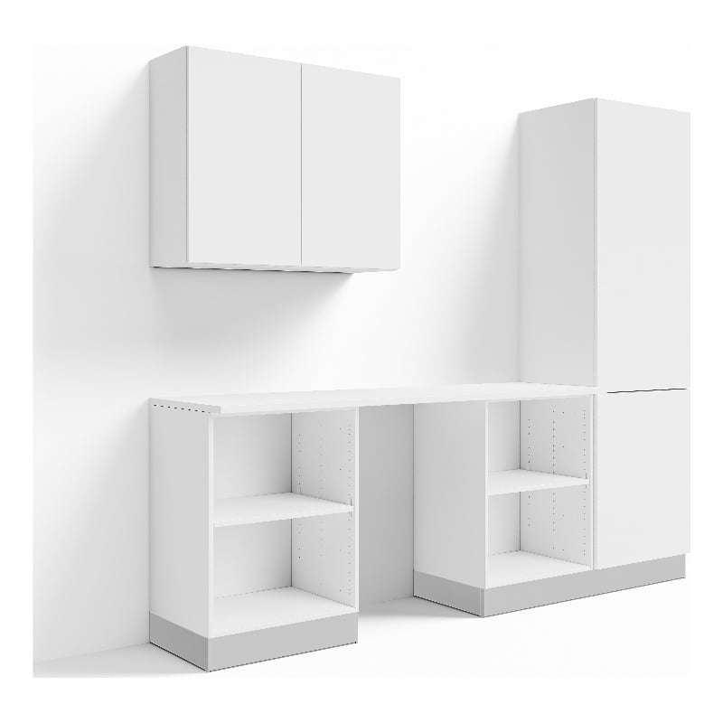 Pemberly Row 5-Piece 8 ft. Modular Desk Set with Tall Storage Unit in White