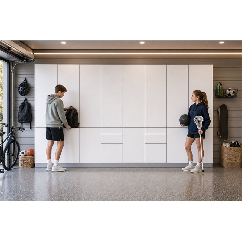 Pemberly Row 8-Piece 16 ft. Locker Wall Storage Set in White