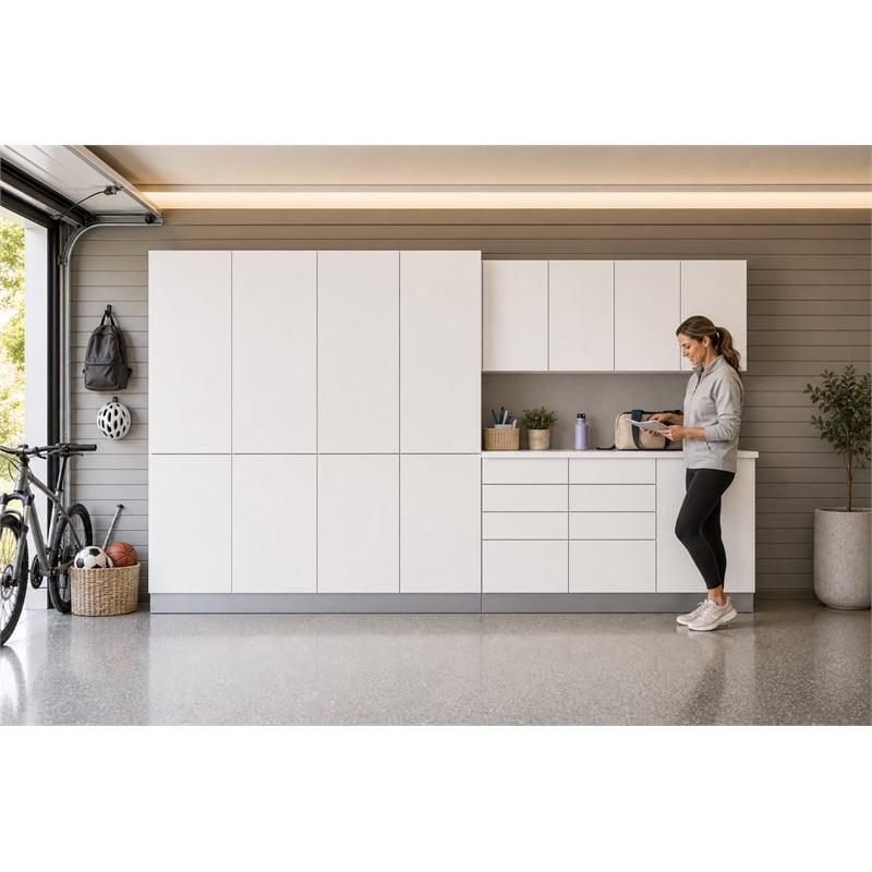Pemberly Row Contemporary 10-Piece 15 ft. Garage Storage System in White
