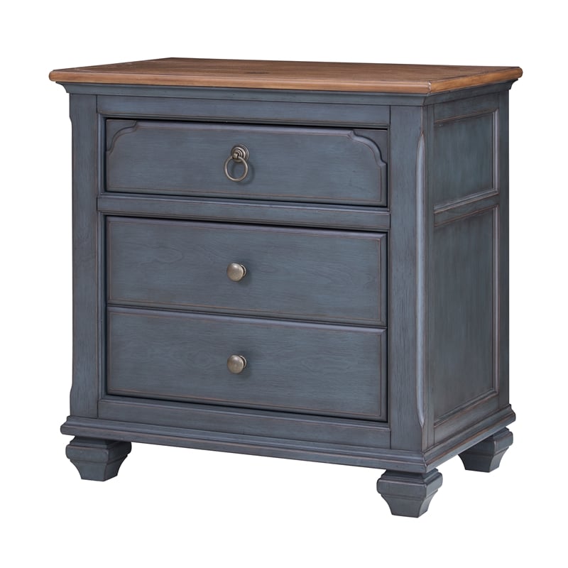 Pemberly Row Farmhouse Coastal Bedside Table with Storage in Blue