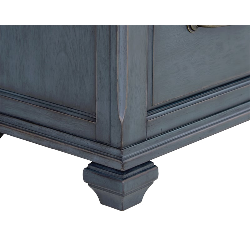Pemberly Row Farmhouse Coastal Bedside Table with Storage in Blue