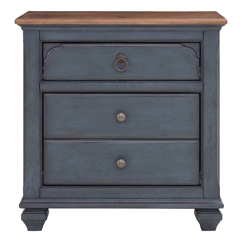 Pemberly Row Farmhouse Coastal Bedside Table with Storage in Blue