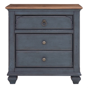 Pemberly Row Farmhouse Coastal Bedside Table with Storage in Blue
