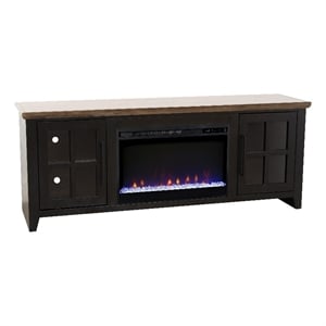 Pemberly Row 66&quot Fireplace TV Stand in Black and Bourbon Finish