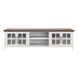 Pemberly Row Contemporary 96&quot TV Stand in White and Bourbon Finish