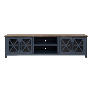 Pemberly Row Contemporary 96&quot TV Stand with Blue and Bourbon Finish