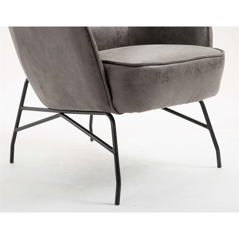 Pemberly Row Faux Leather Accent Chair with Metal Legs in Charcoal Gray