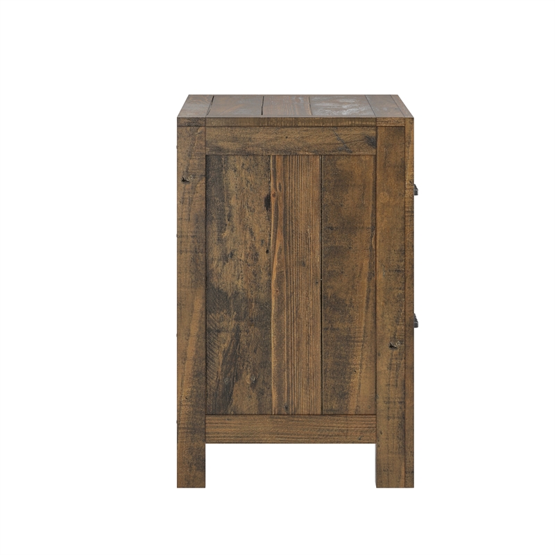 Pemberly Row Reclaimed Pine 2-Drawer Nightstand with Dovetail Joinery in Brown