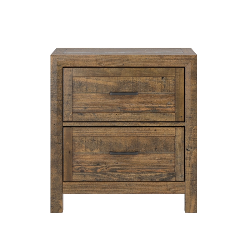 Pemberly Row Reclaimed Pine 2-Drawer Nightstand with Dovetail Joinery in Brown