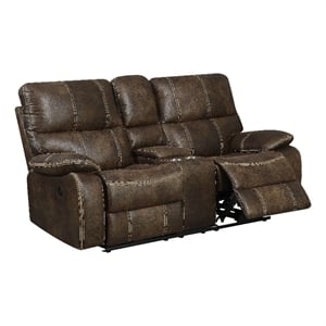Pemberly Row 74.8&quot Power Reclining Loveseat with USB Charging in Brown