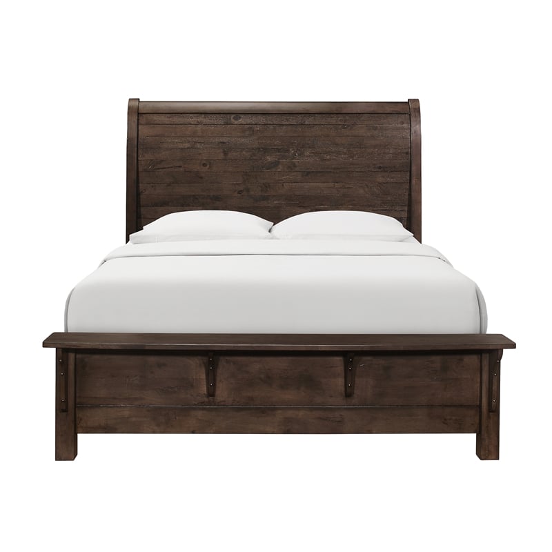 Pemberly Row Rustic Solid Wood Queen Sleigh Bed with Curved Rails in Ash Brown