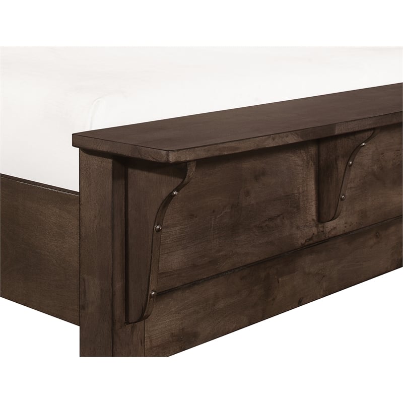 Pemberly Row Rustic Solid Wood Queen Sleigh Bed with Curved Rails in Ash Brown