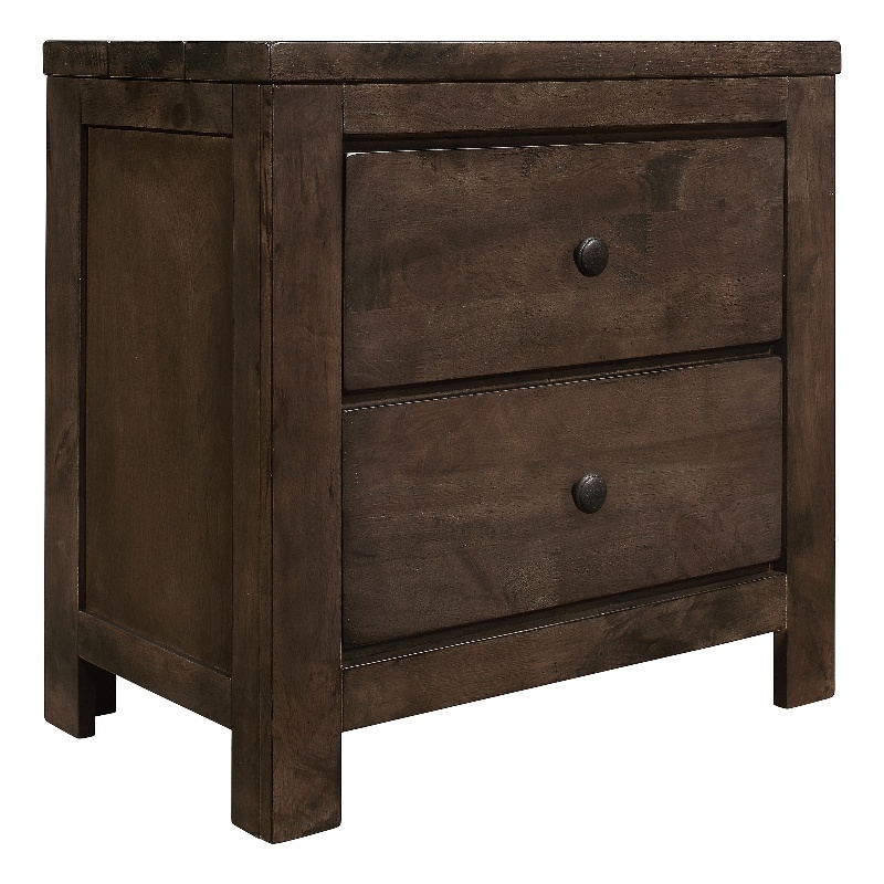 Pemberly Row Solid Wood 2-Drawer Nightstand with Felt-Lined Drawer in Ash Brown