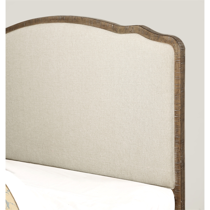 Pemberly Row Rustic King Upholstered Platform Bed with Pine Frame in White Linen