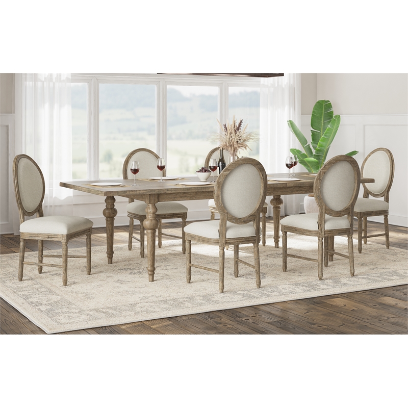 Pemberly Row Rustic Ladderback Dining Chairs (Set of 2) in Beige Linen