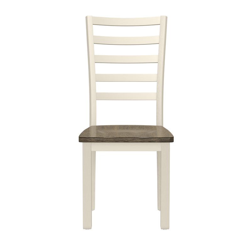 Pemberly Row 6-Piece Dining Set with Bench & Ladderback Chairs in Brown & White