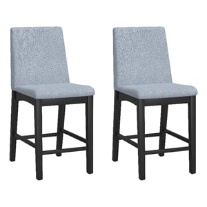 Pemberly Row Gathering Height Stools (Set of 2) in Gray Polyester with Wood Legs